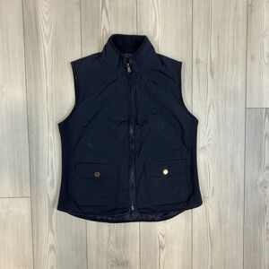 Talbots Vest Womens Medium Navy Blue Mock Neck Utility Outdoor Full Zip
